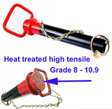 9975 Series Bareco Hitch Pins with linch pin and chain and High Tensile Hitch Pins.