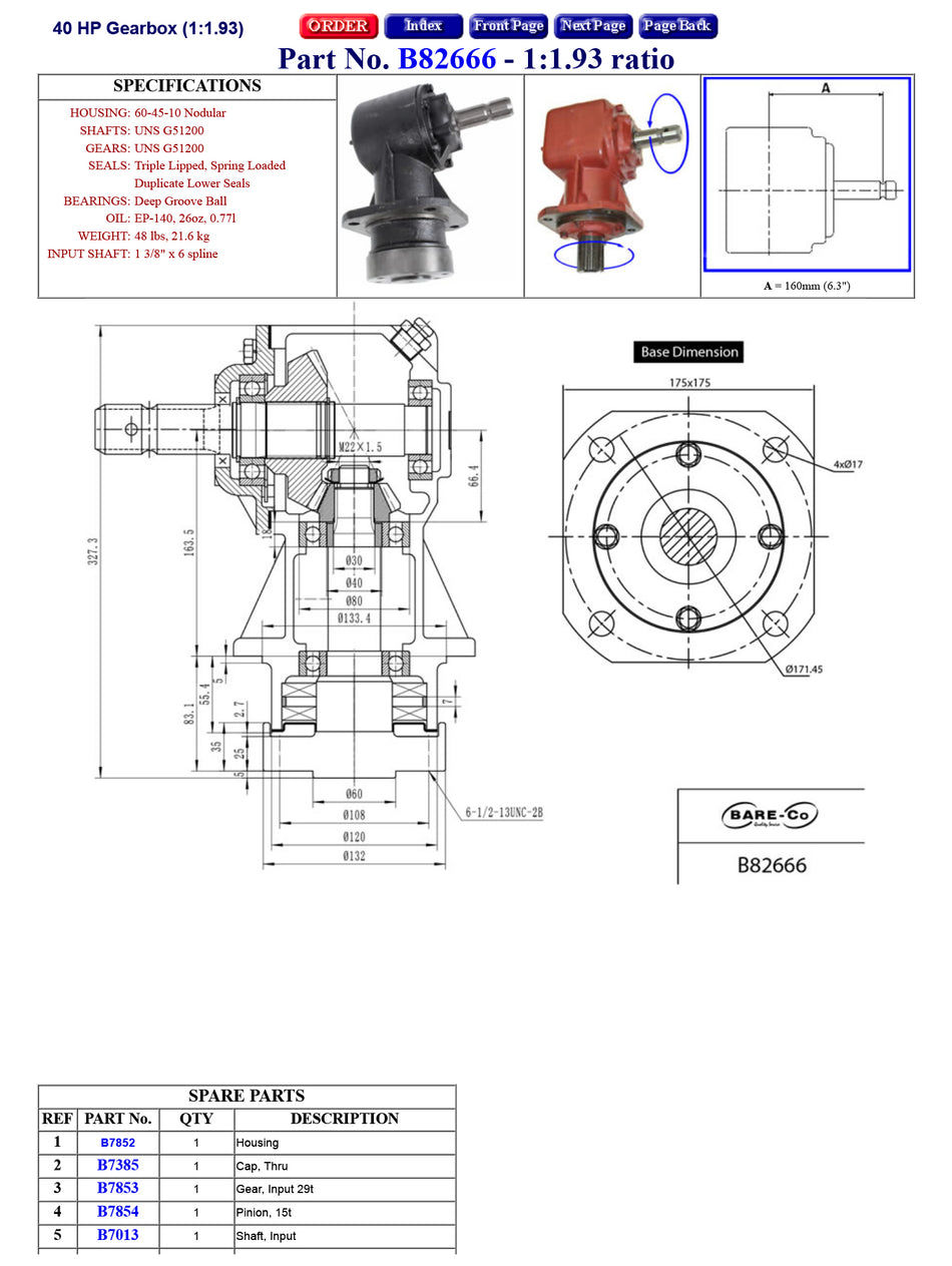 9980 Series Q-1C B82666 Slasher Gearbox with Integral output hub.
