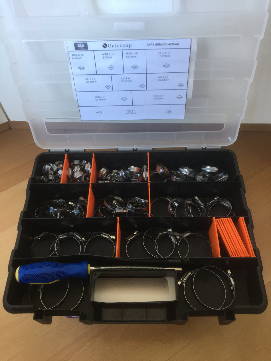 3500 Series 3600WK Kale Zinc Plated General Purpose Hose Clamp Workshop Kit.
