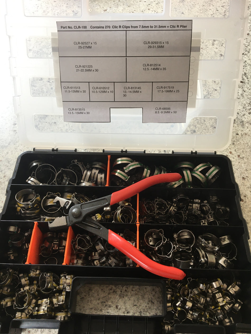 9500 Series CLR-100 Clic R Hose Clip Assortment Kit with Custom Pliers included.